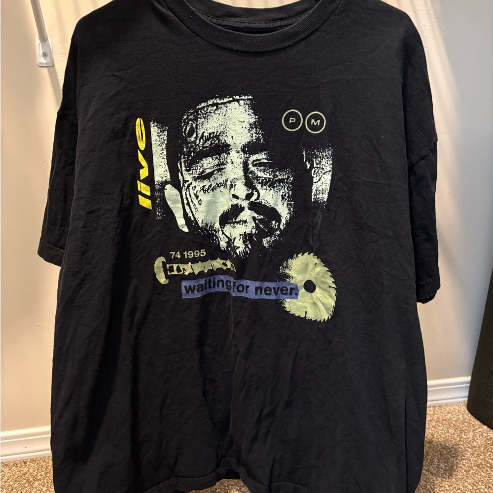 Post Malone Men's Black Graphic Tee with Yellow and White Design
